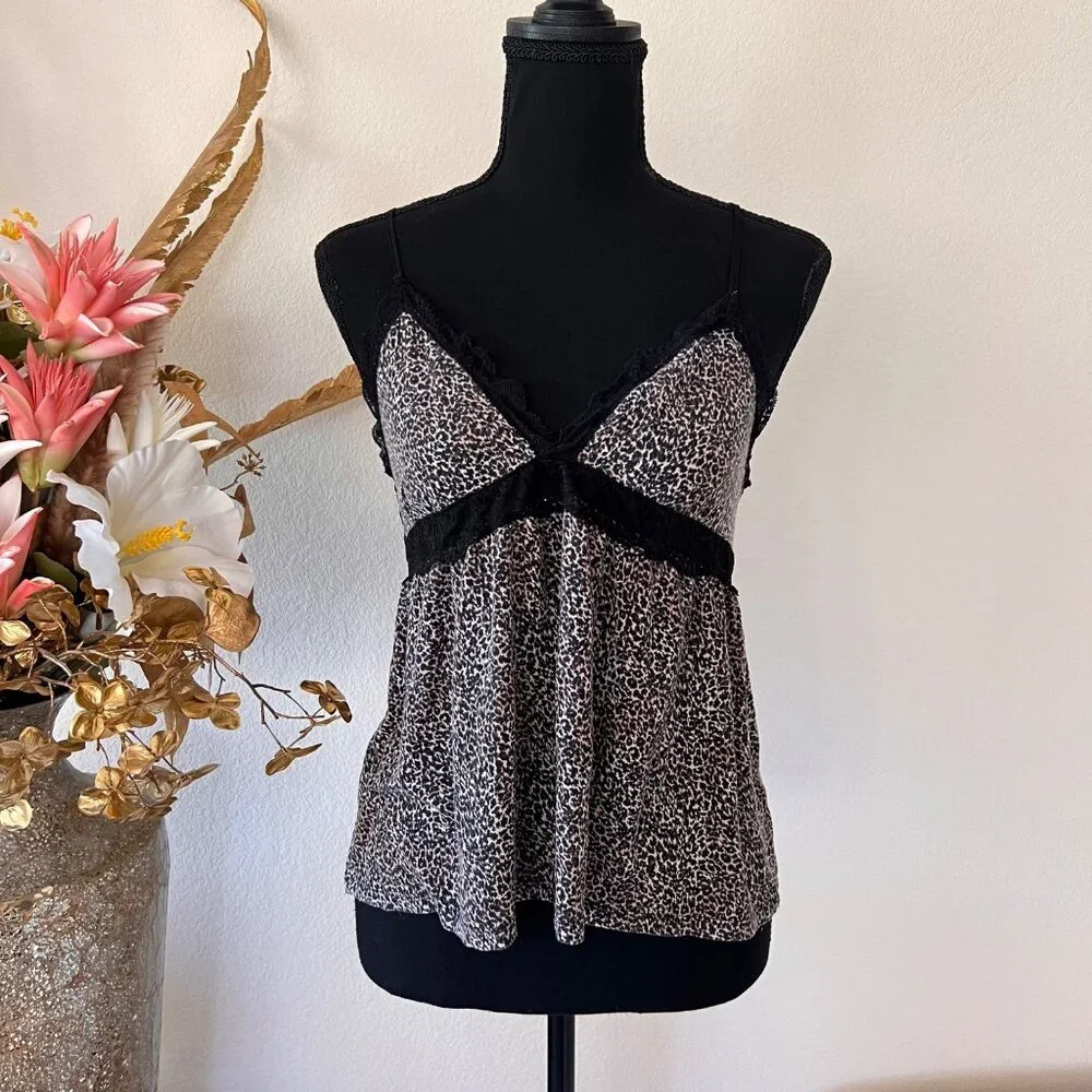 Vintage Victoria Secret Lingerie Cheetah Leopard Lace Babydoll Cami Top S/M - Picture 1 of 9